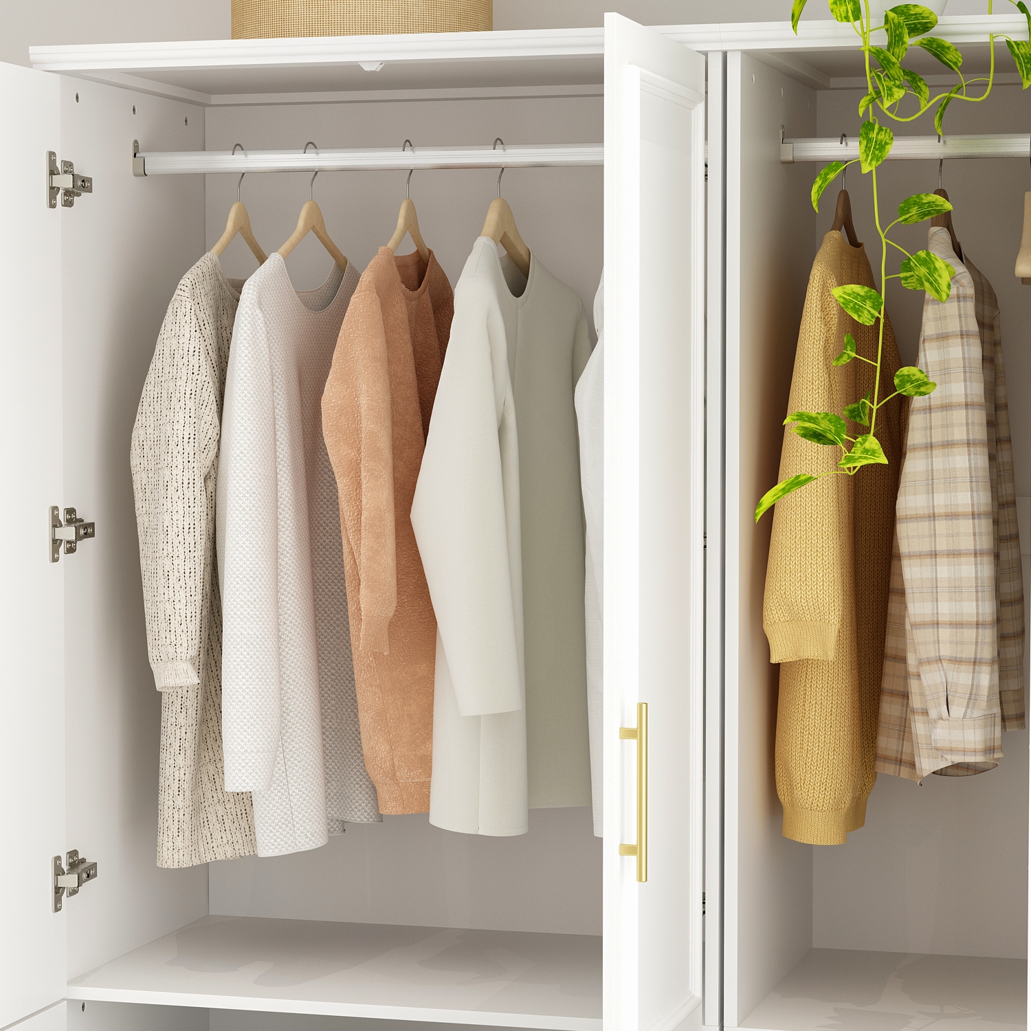 Homsee – Garde-robe polyvalente avec tablettes réglables, deux tringles suspendues et rangement multifonctionnel, blanc