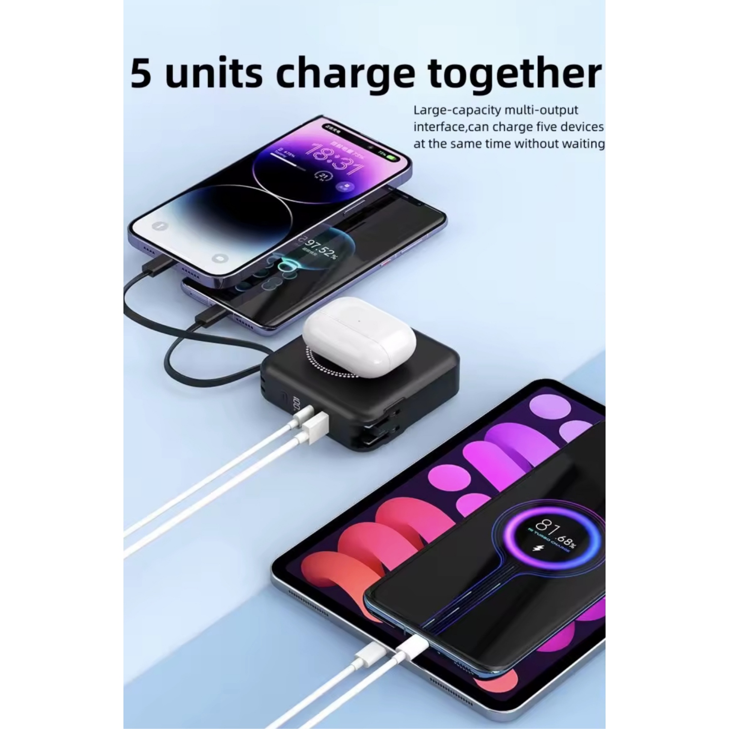 Chargeur portatif de voyage sans fil TUTT 10&nbsp;000&nbsp;mAh avec recharge magnétique sans fil et prise en charge du chargement rapide