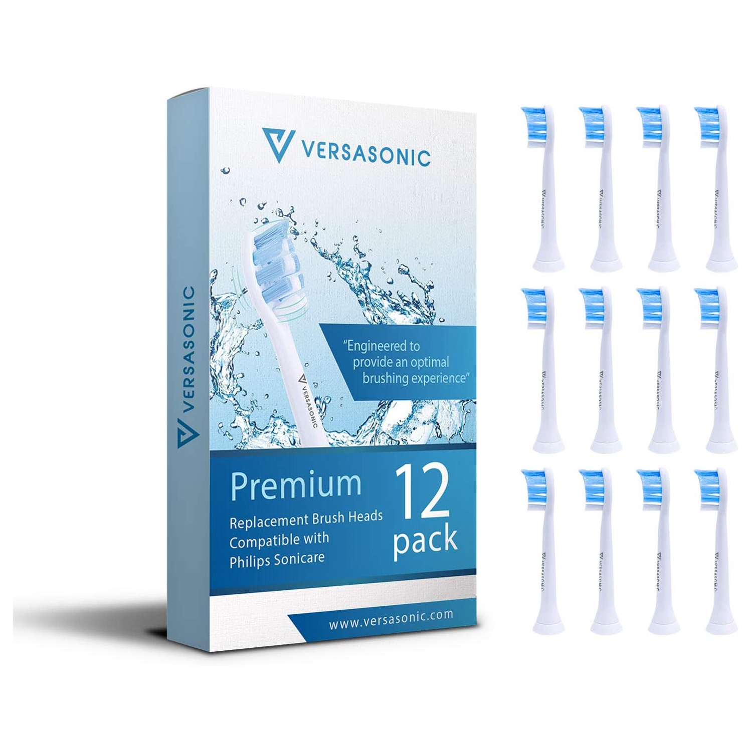 Paquet de 12 têtes de brossage de qualité supérieure de Versasonic. Têtes de brosse de rechange compatibles avec les brosses à dents Sonicare et