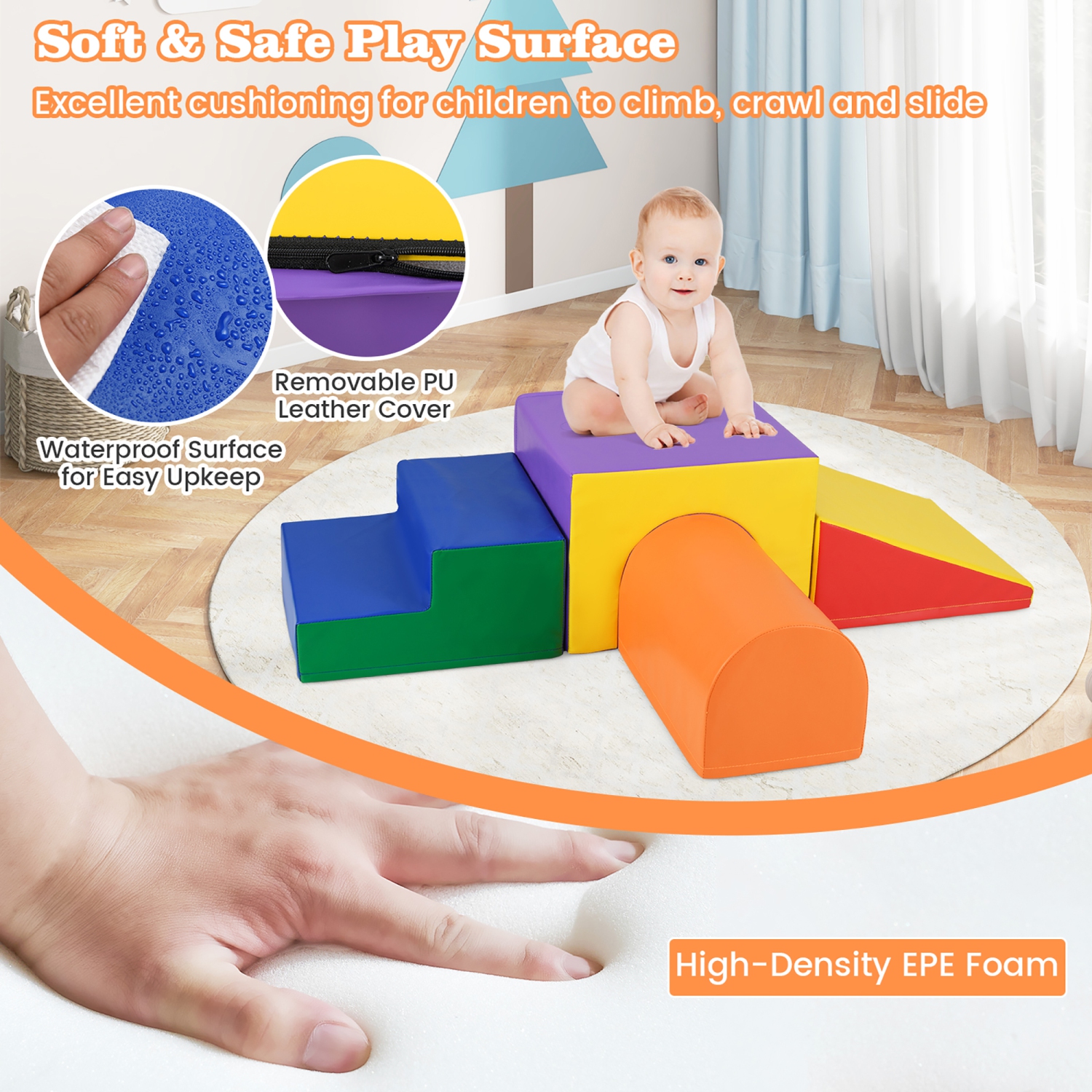 Gymax Kids Climb and Crawl Activity Playset Blocks w/ Waterproof PU Cover EPE Foam