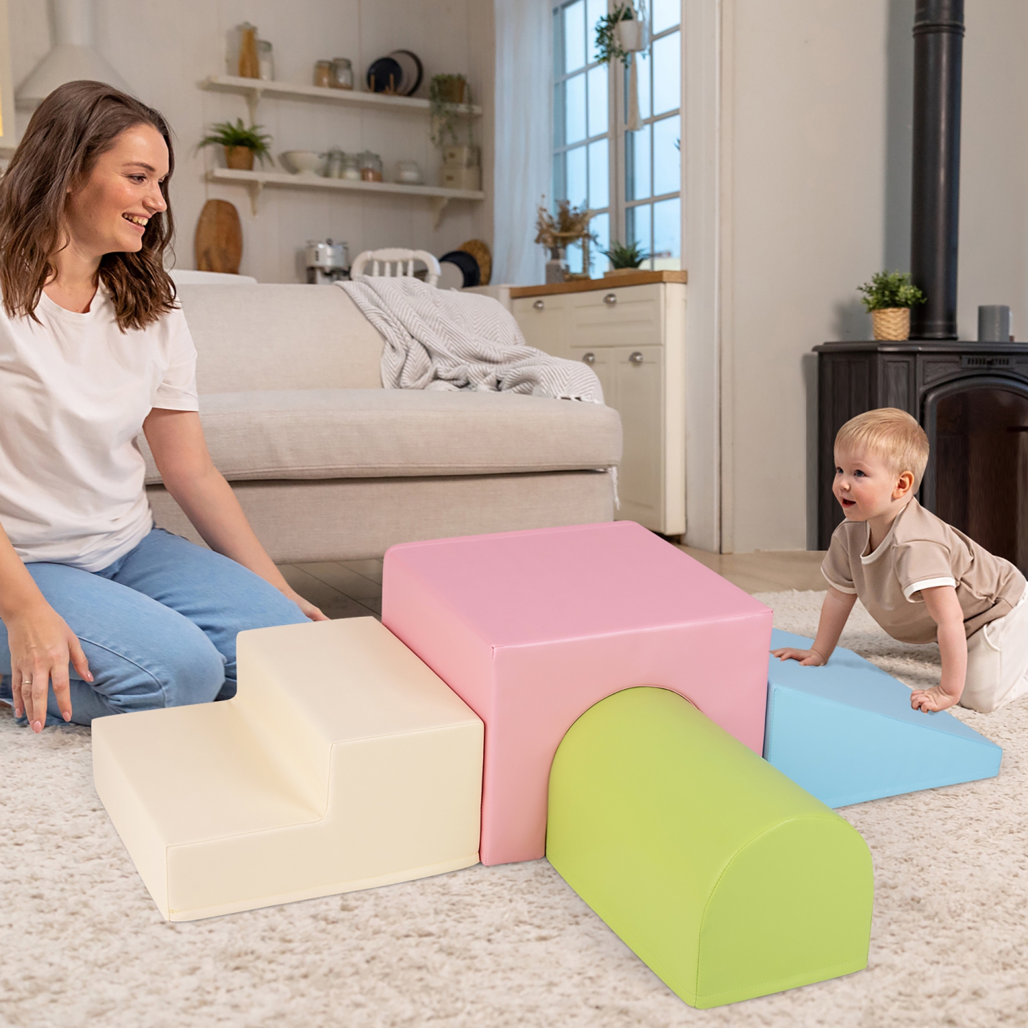 Gymax Kids Climb and Crawl Activity Playset Blocks w/ Waterproof PU Cover EPE Foam