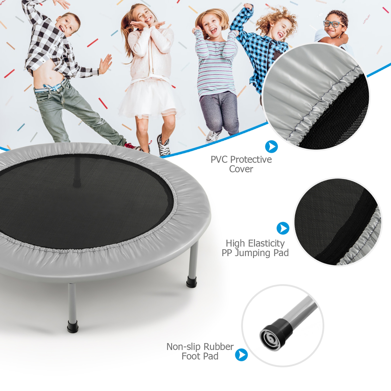 Gymax Mini Folding 36'' Trampoline Portable Recreational Fitness Rebounder Silver