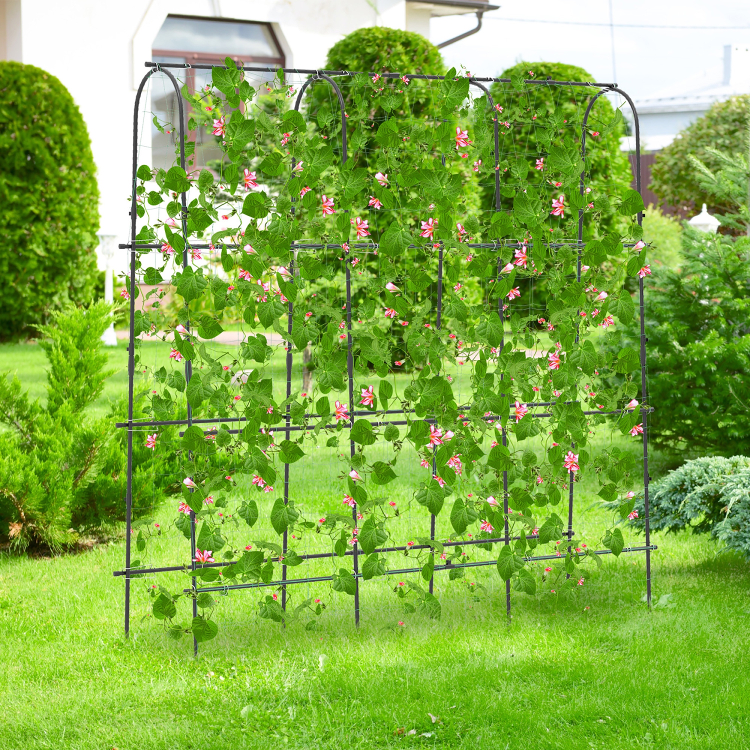 Gymax 71'' x 71'' U-Shaped Garden Trellis w/Tear-resistant Netting Sharp Ground Stakes