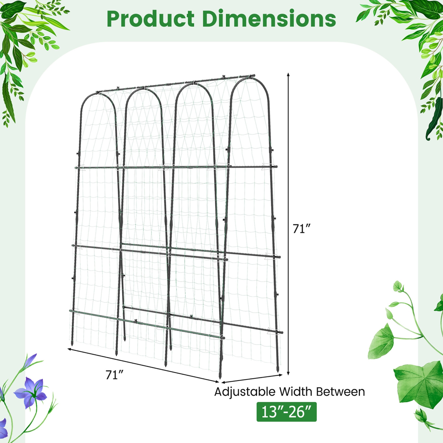 Gymax 71'' x 71'' U-Shaped Garden Trellis w/Tear-resistant Netting Sharp Ground Stakes