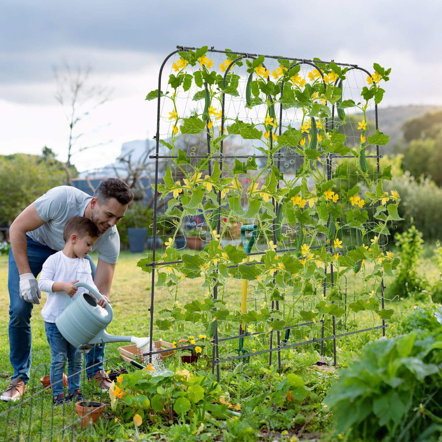 Gymax 71'' x 71'' U-Shaped Garden Trellis w/Tear-resistant Netting Sharp Ground Stakes