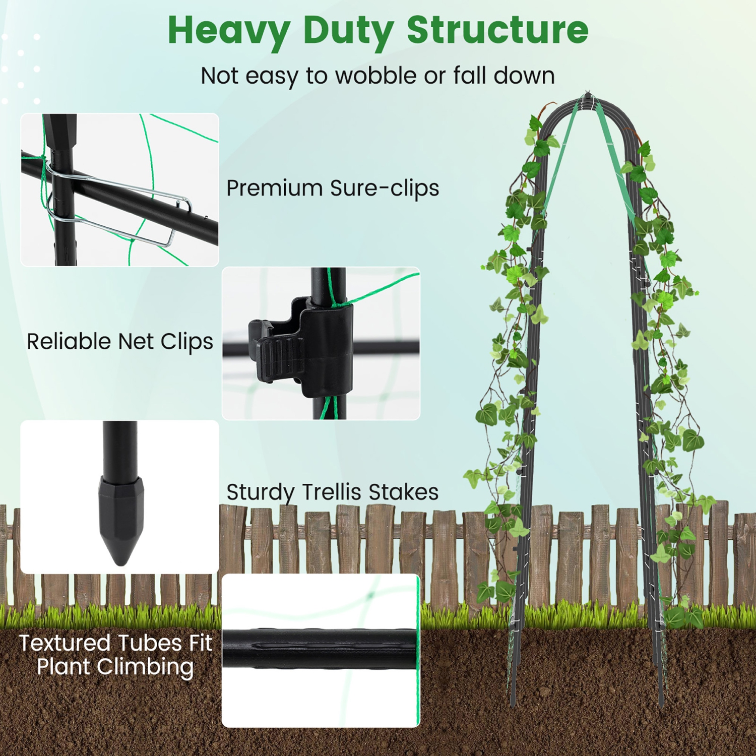 Gymax 71'' x 71'' U-Shaped Garden Trellis w/Tear-resistant Netting Sharp Ground Stakes