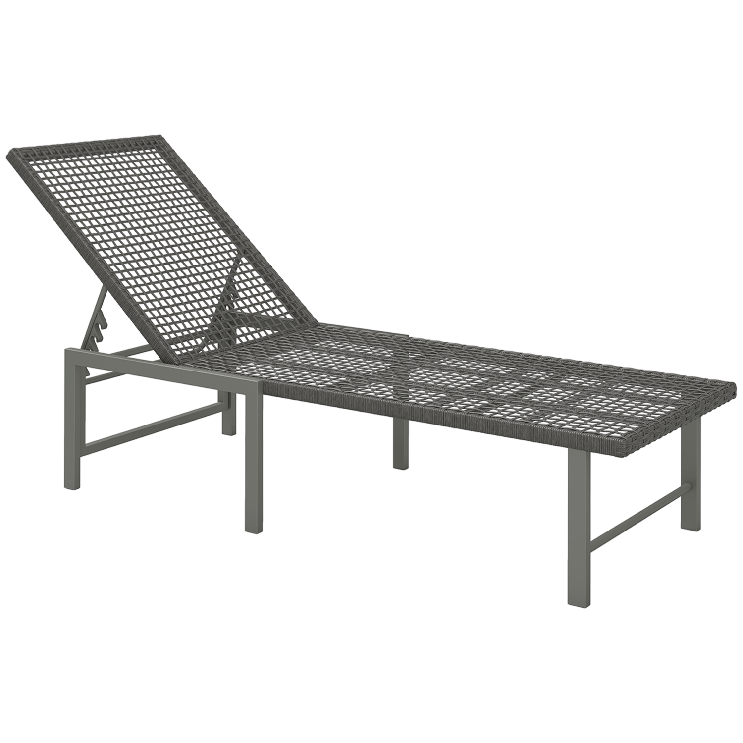 Chaise longue de jardin Outsunny en osier avec 5 dossier réglable, chaise longue inclinable en rotin et cadre en acier pour jardin sur le bord de la
