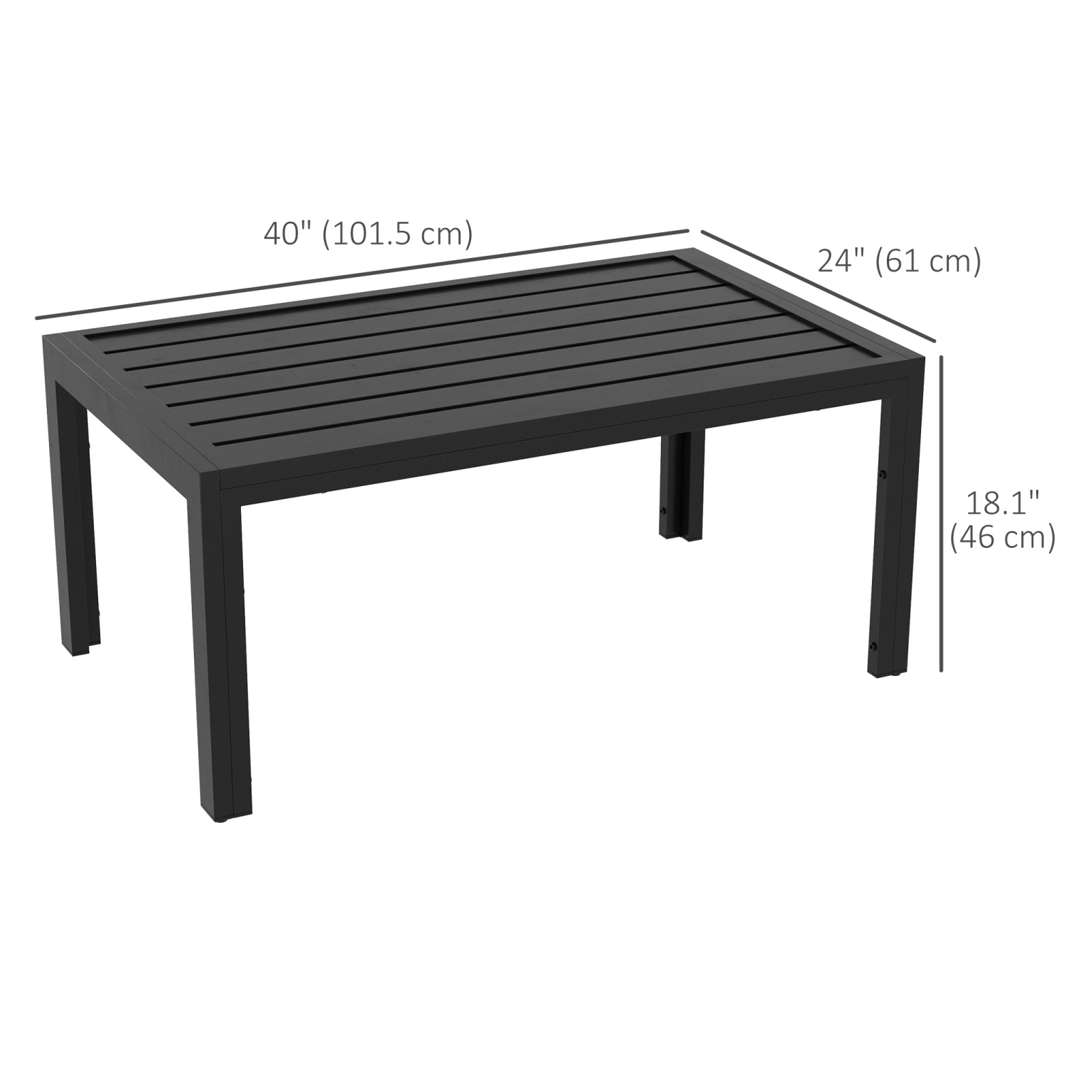 Table basse d'extérieur Outsunny, table de patio rectangulaire d'extérieur avec cadre en acier et tables en lattes pour jardin, balcon, cour,