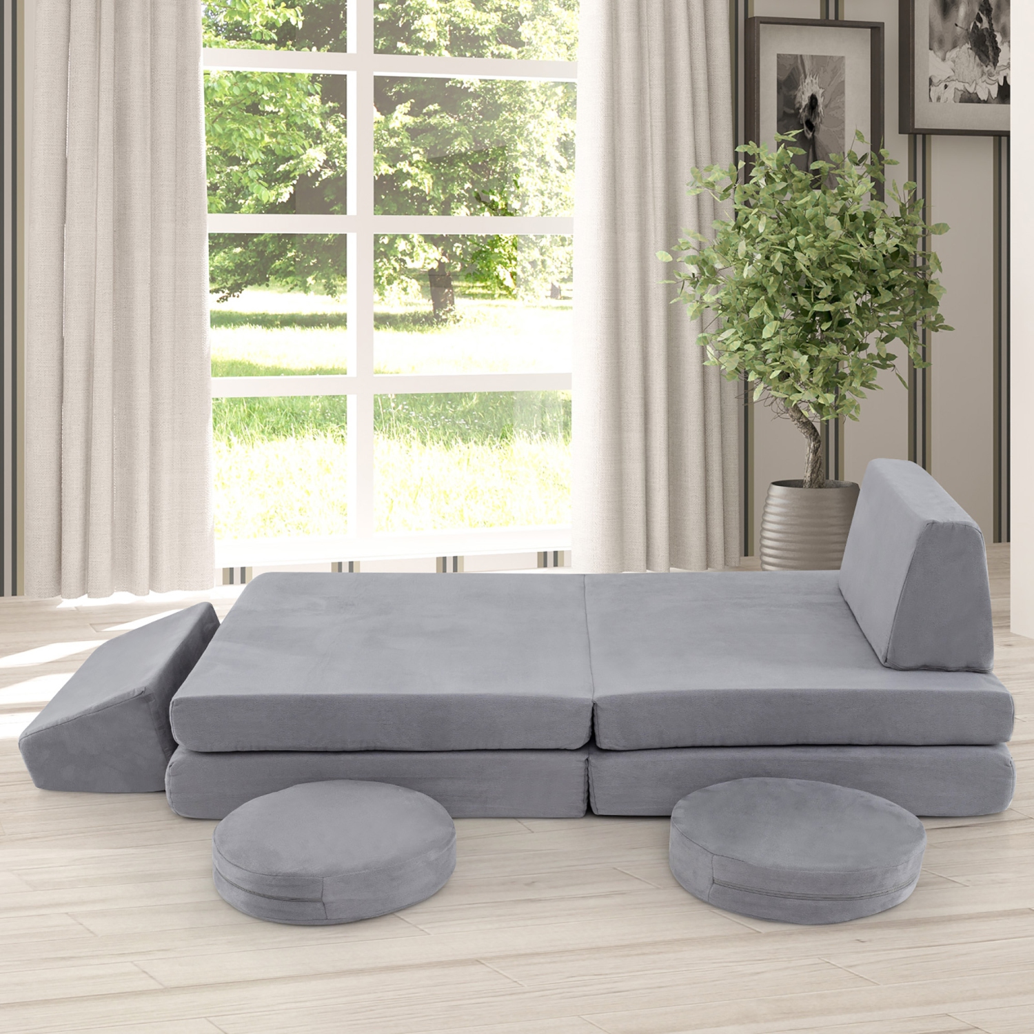 Gymax 6PCS Modular Kids Foam Play Couch Set w/Washable Covers Sectional Play Sofa