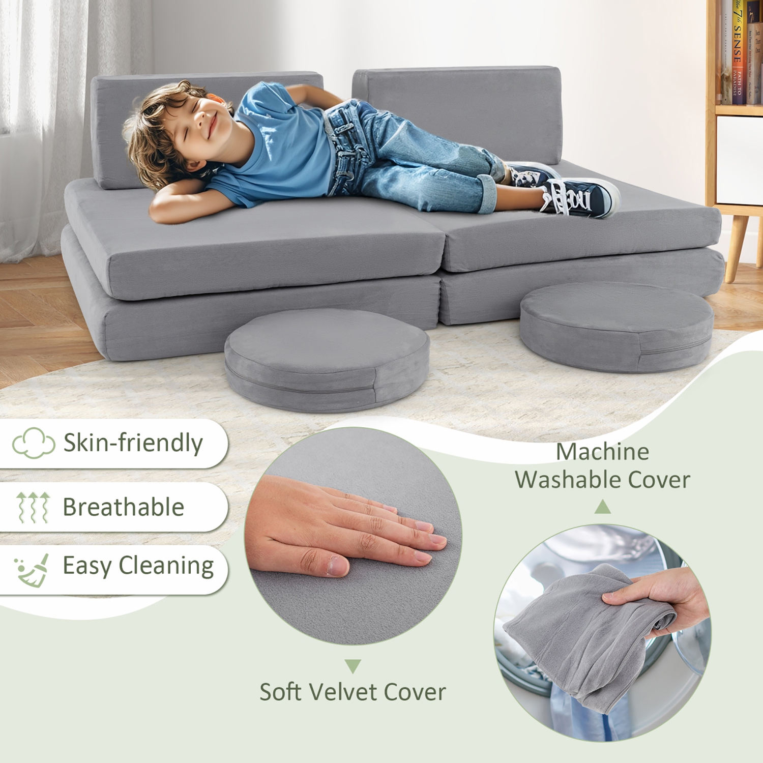 Gymax 6PCS Modular Kids Foam Play Couch Set w/Washable Covers Sectional Play Sofa