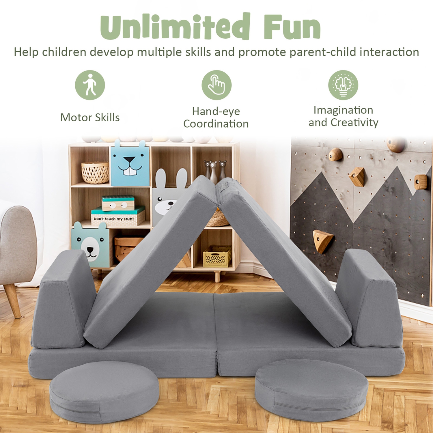 Gymax 6PCS Modular Kids Foam Play Couch Set w/Washable Covers Sectional Play Sofa