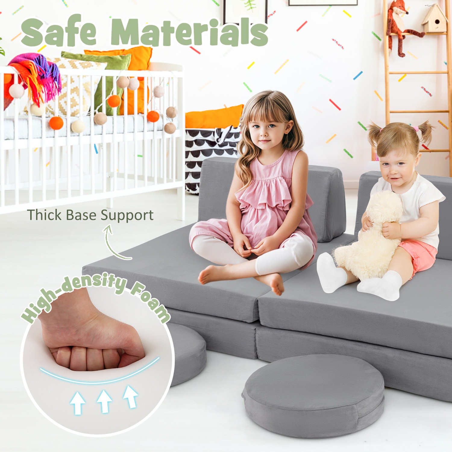 Gymax 6PCS Modular Kids Foam Play Couch Set w/Washable Covers Sectional Play Sofa