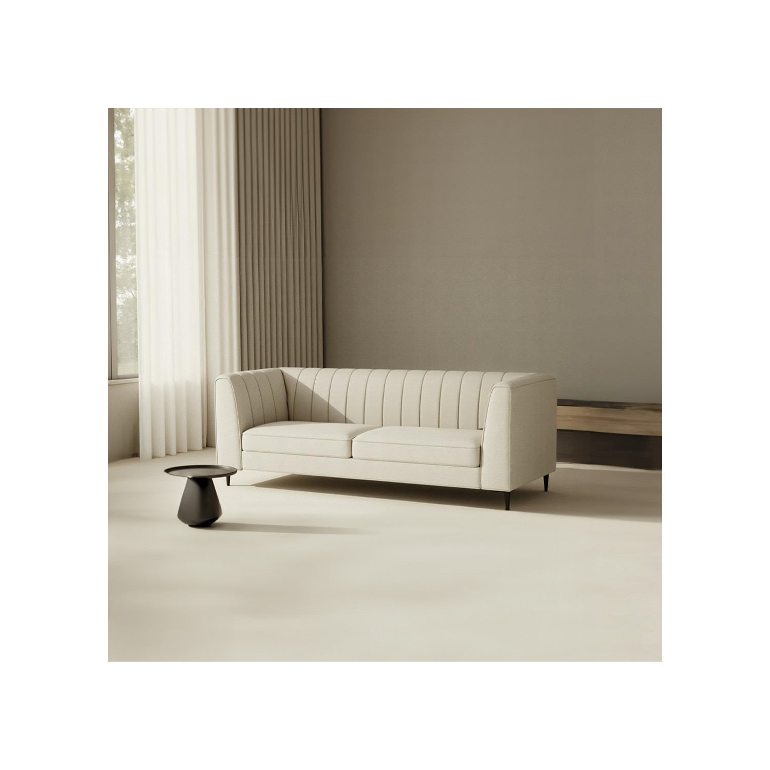 Aykah Enigma 3 Seater Sofa, Modern Upholstered Comfortable Sofa 76" with Channel Tufting, Armrest, Metal Legs, Perfect for Living Room Furniture or