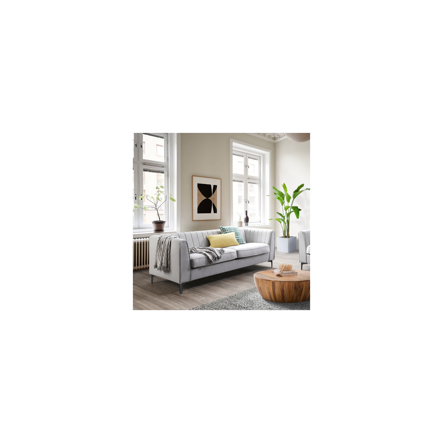 Aykah Enigma 3 Seater Sofa, Modern Upholstered Comfortable Sofa 76 Inch with Channel Tufting, Armrest, Metal Legs, Perfect for Living Room Furniture