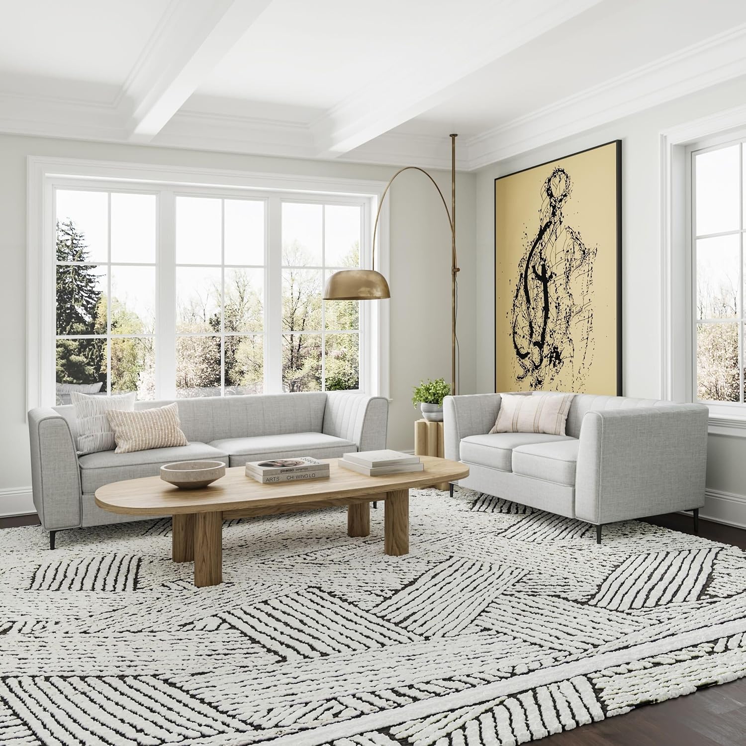 Aykah Enigma 3 Seater Sofa, Modern Upholstered Comfortable Sofa 76 Inch with Channel Tufting, Armrest, Metal Legs, Perfect for Living Room Furniture