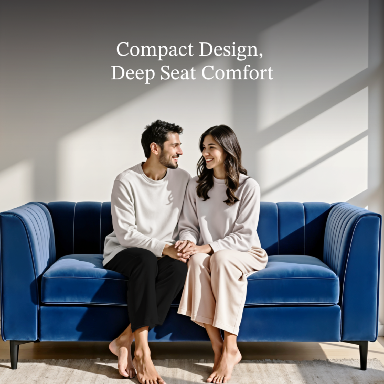 Aykah Enigma, causeuse moderne rembourrée et confortable avec capitonnage à sillons, accoudoirs, pattes en métal, parfaite pour le mobilier de salon