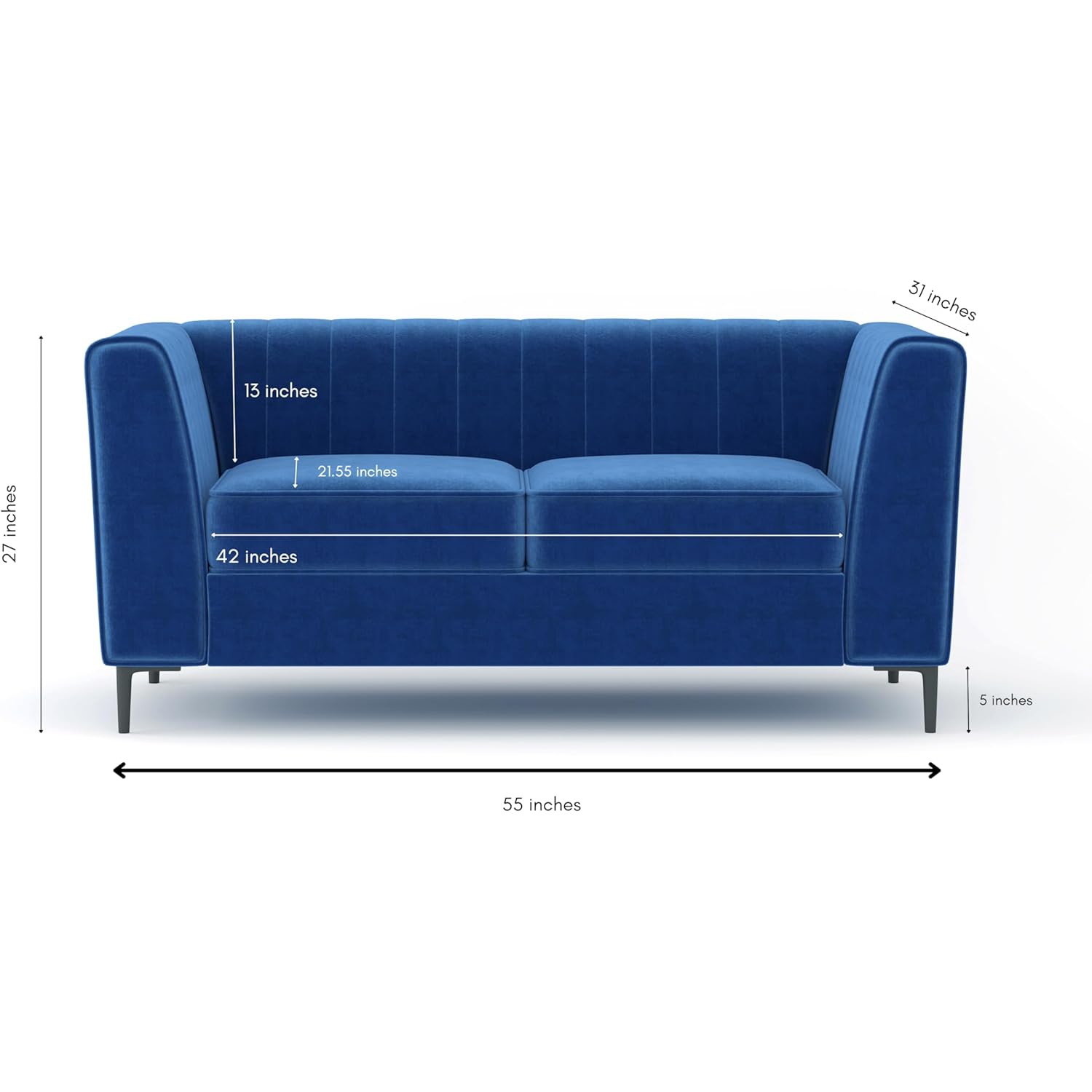 Aykah Enigma, causeuse moderne rembourrée et confortable avec capitonnage à sillons, accoudoirs, pattes en métal, parfaite pour le mobilier de salon