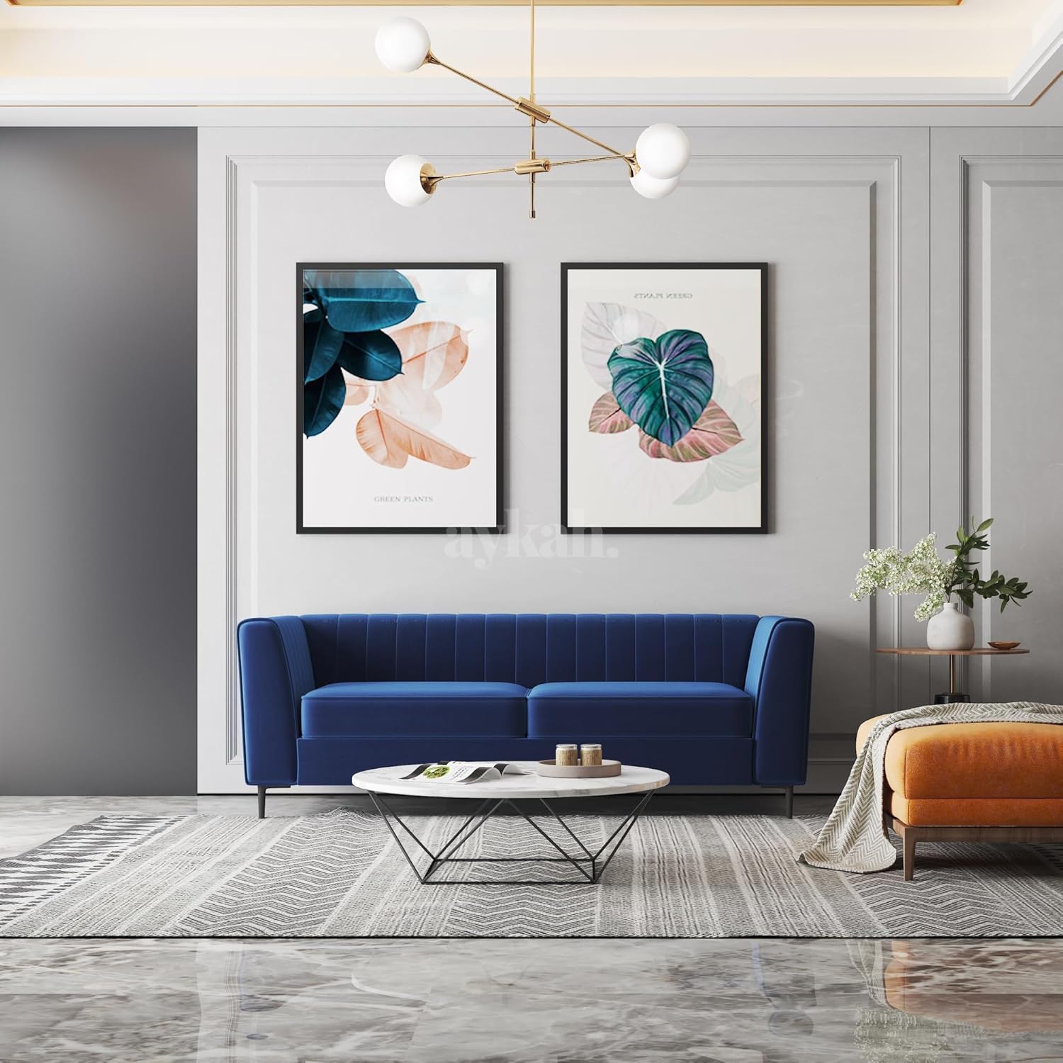 Aykah Velvet Enigma 3 Seater Sofa, Modern Upholstered Comfortable Sofa 76" with Channel Tufting, Armrest, Metal Legs, Perfect for Living Room