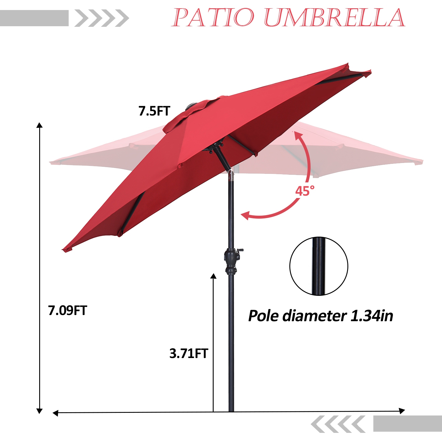 Ainfox 7.5ft Patio Outdoor Double-Sided Market Patio Umbrella Red