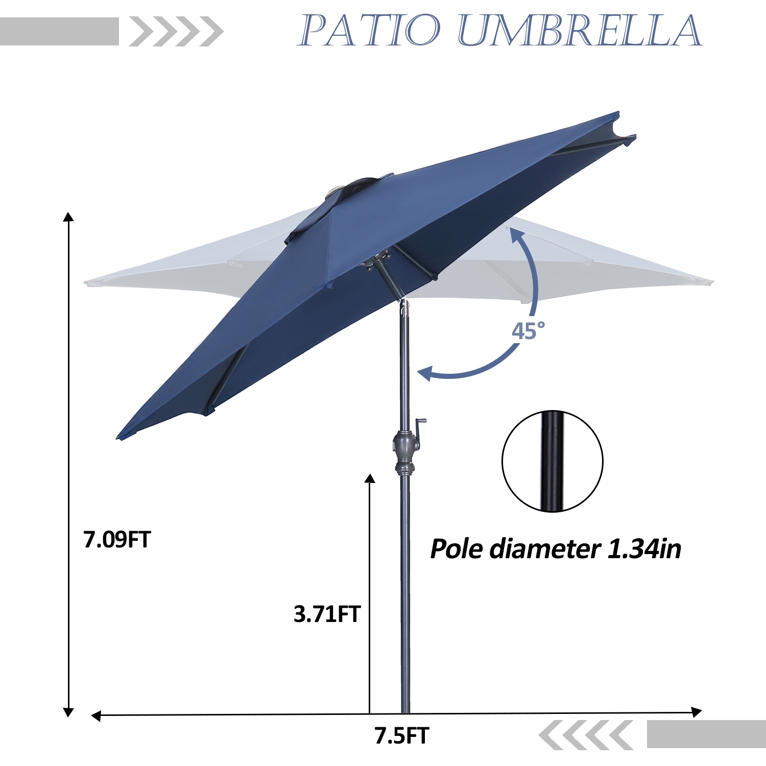 Ainfox 7.5ft Patio Outdoor Double-Sided Market Patio Umbrella Navy Blue