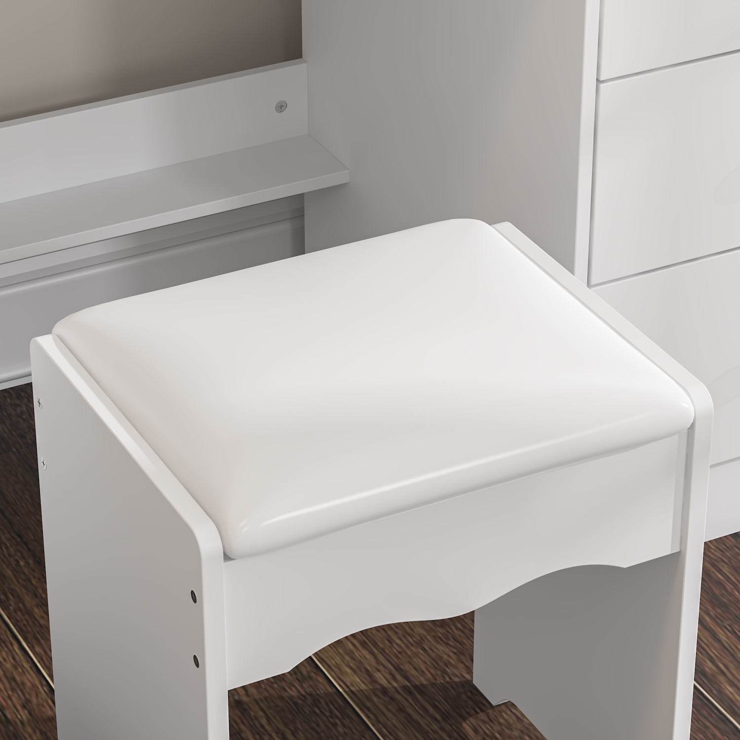 Homsee – Coiffeuse avec miroir LED, tiroirs de rangement et prises d'alimentation intégrées, bureau de maquillage avec tabouret, blanc