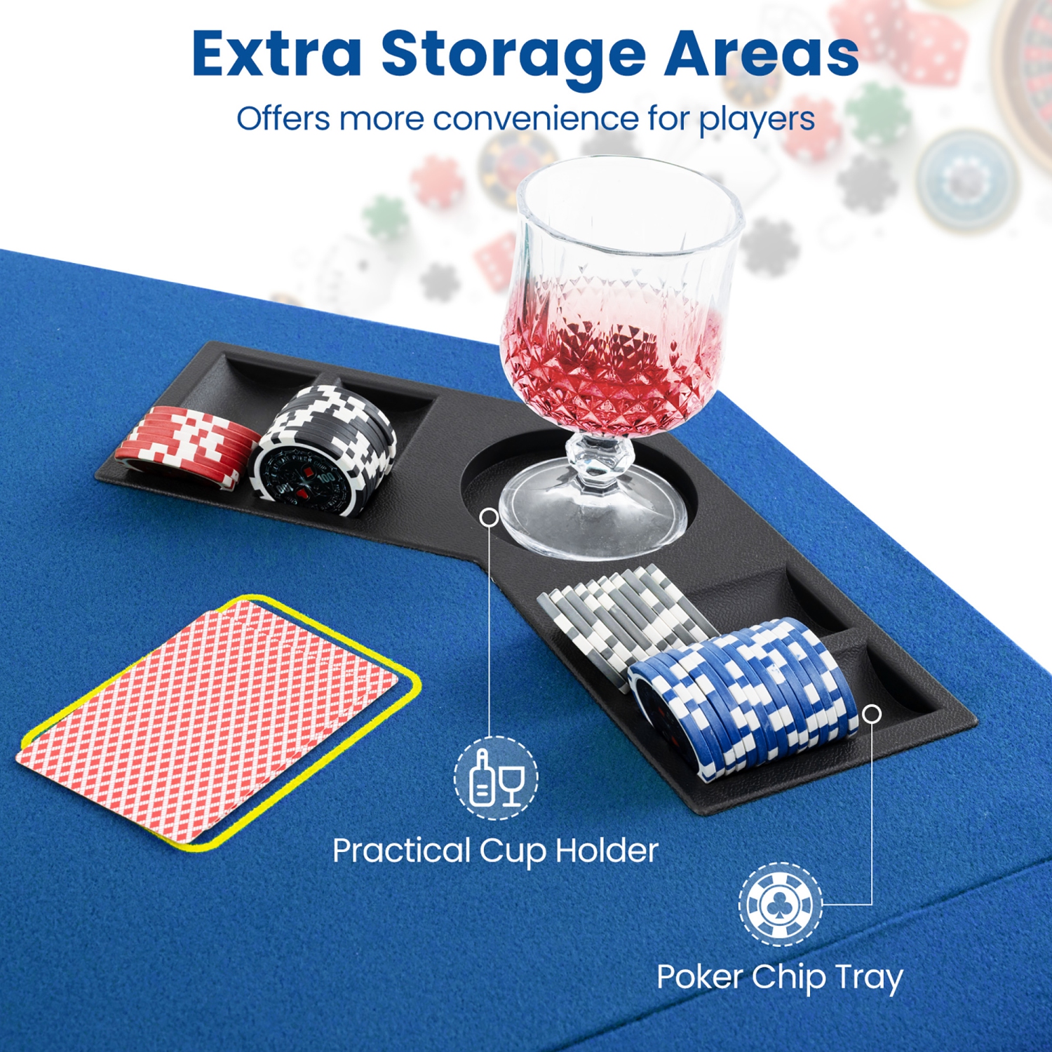 Gymax 8-Player Portable Poker Table Top w/Cup Holders & Chip Trays Carrying Bag Blue