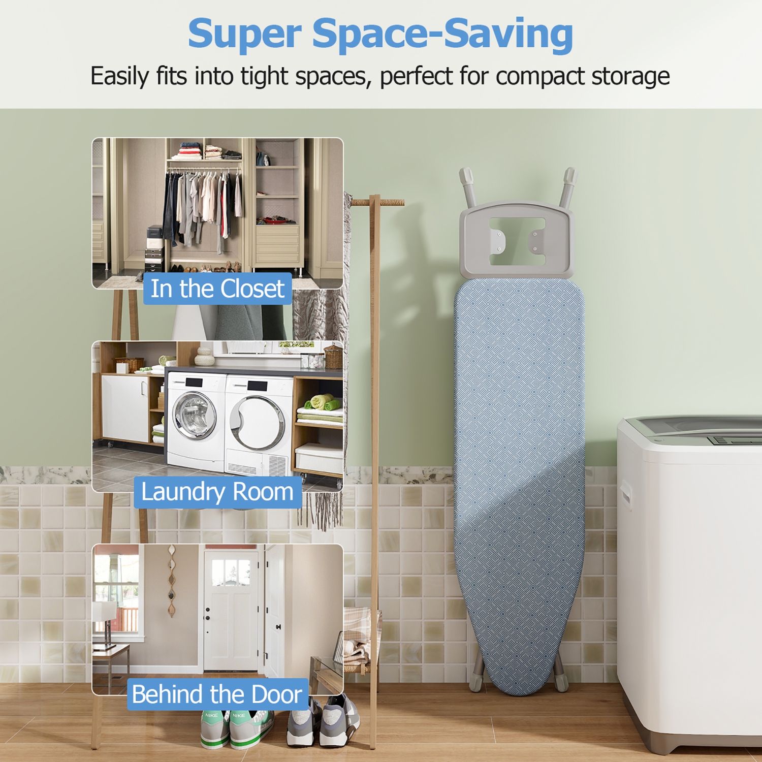 Gymax 57'' x 15'' Foldable Ironing Board w/ 7-Level Height Heat-resistant Ironing Cover blue