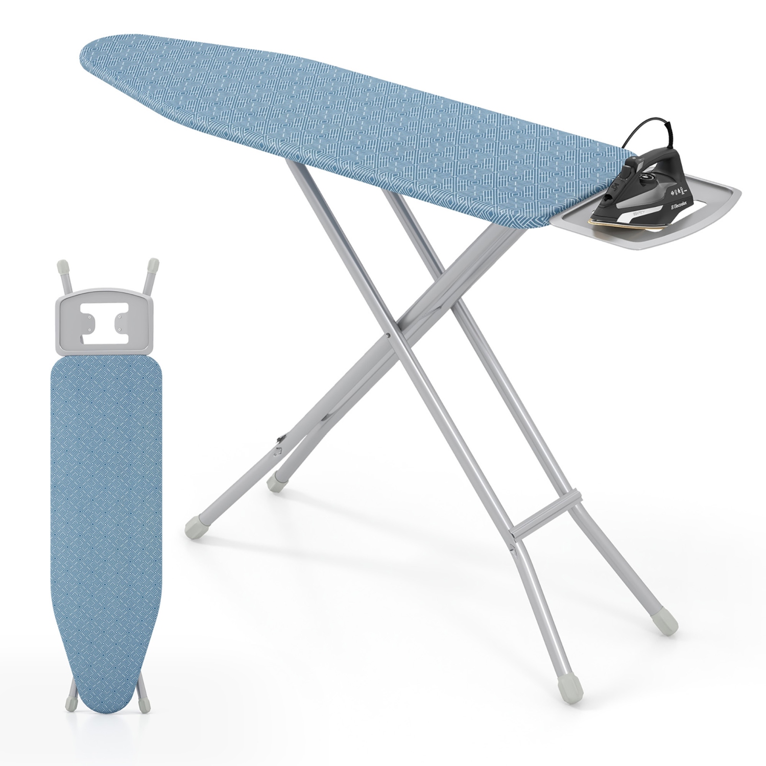 Gymax 57'' x 15'' Foldable Ironing Board w/ 7-Level Height Heat-resistant Ironing Cover blue