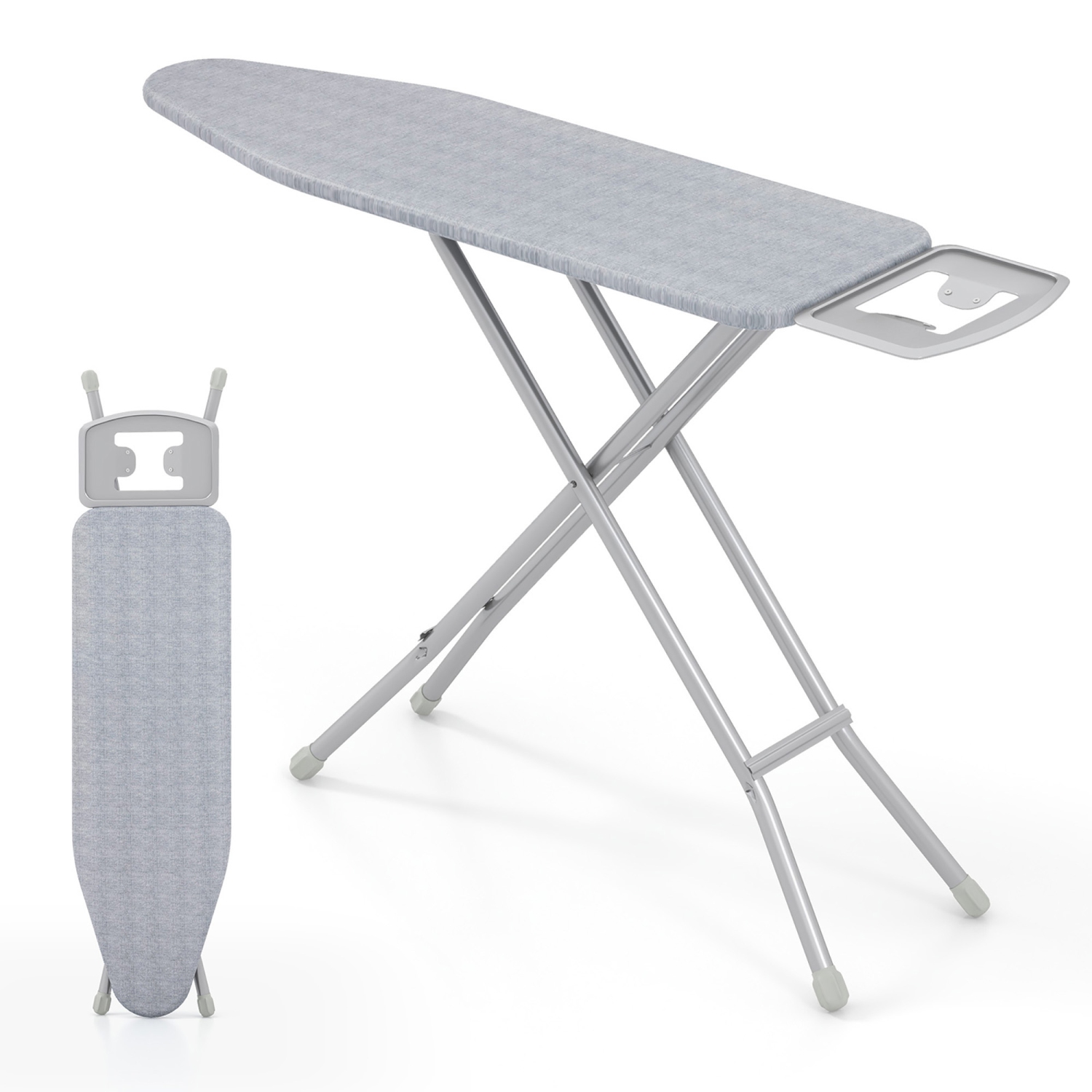 Gymax 57'' x 15'' Foldable Ironing Board w/ 7-Level Height Heat-resistant Ironing Cover gray