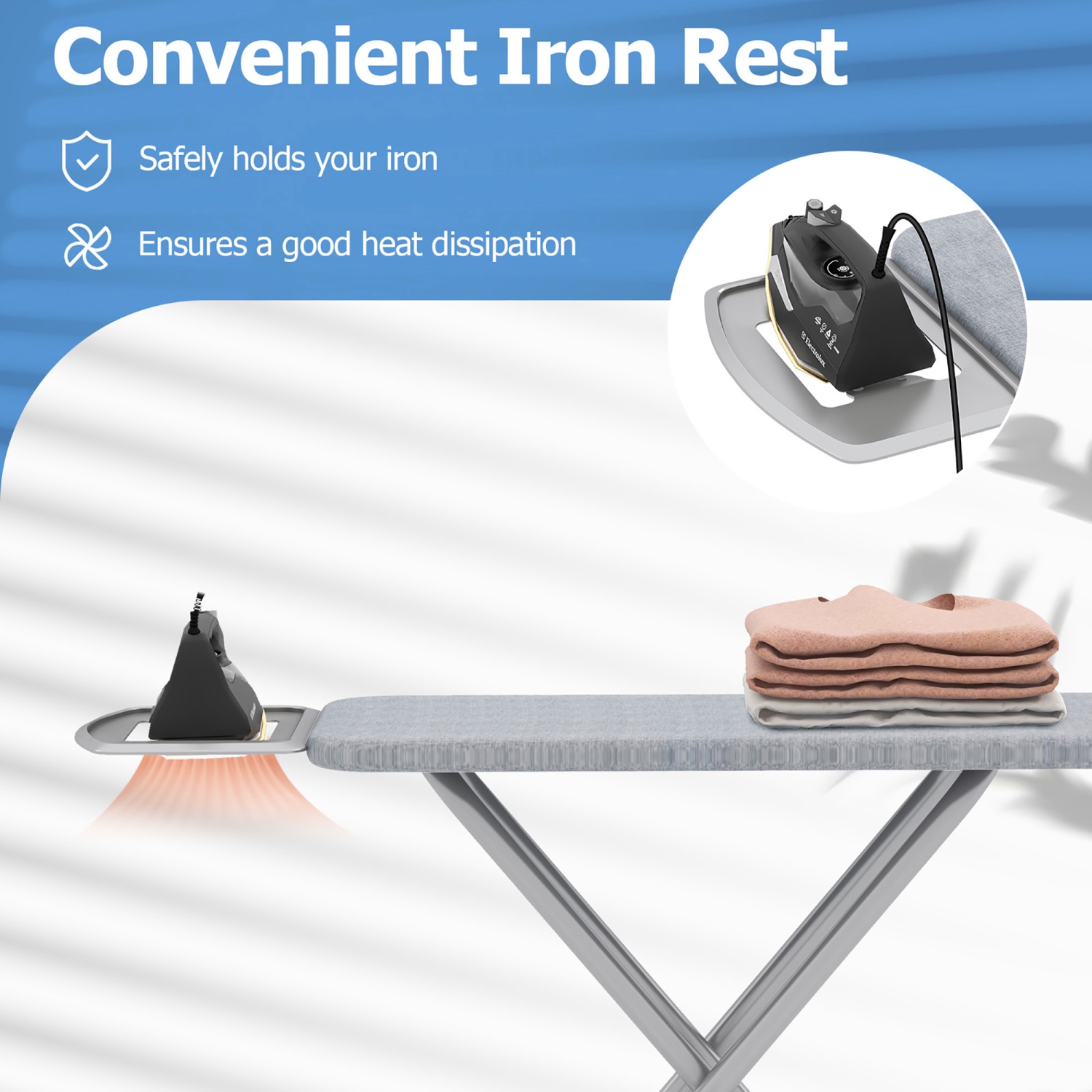 Gymax 57'' x 15'' Foldable Ironing Board w/ 7-Level Height Heat-resistant Ironing Cover gray