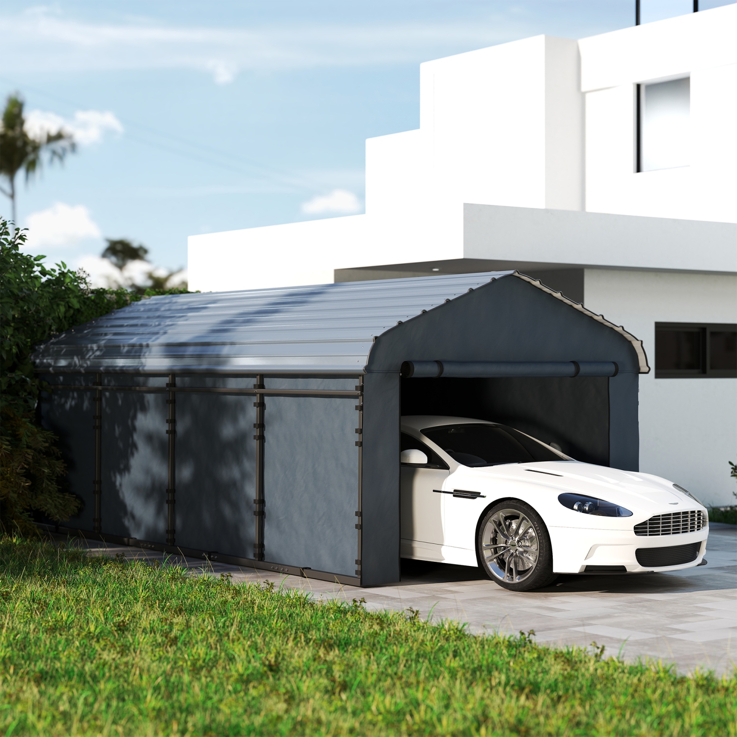 Outsunny 12' x 20' x 8.5' Heavy Duty Metal Carport, Waterproof Car Shelter Garage Canopy with Galvanized Metal Roof and Removable Sidewalls for Cars,