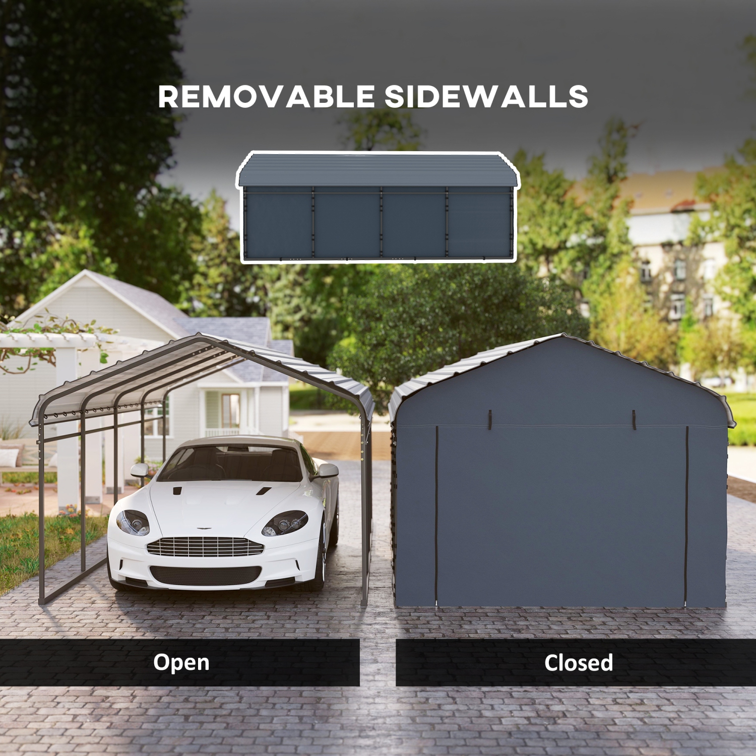 Outsunny 12' x 20' x 8.5' Heavy Duty Metal Carport, Waterproof Car Shelter Garage Canopy with Galvanized Metal Roof and Removable Sidewalls for Cars,