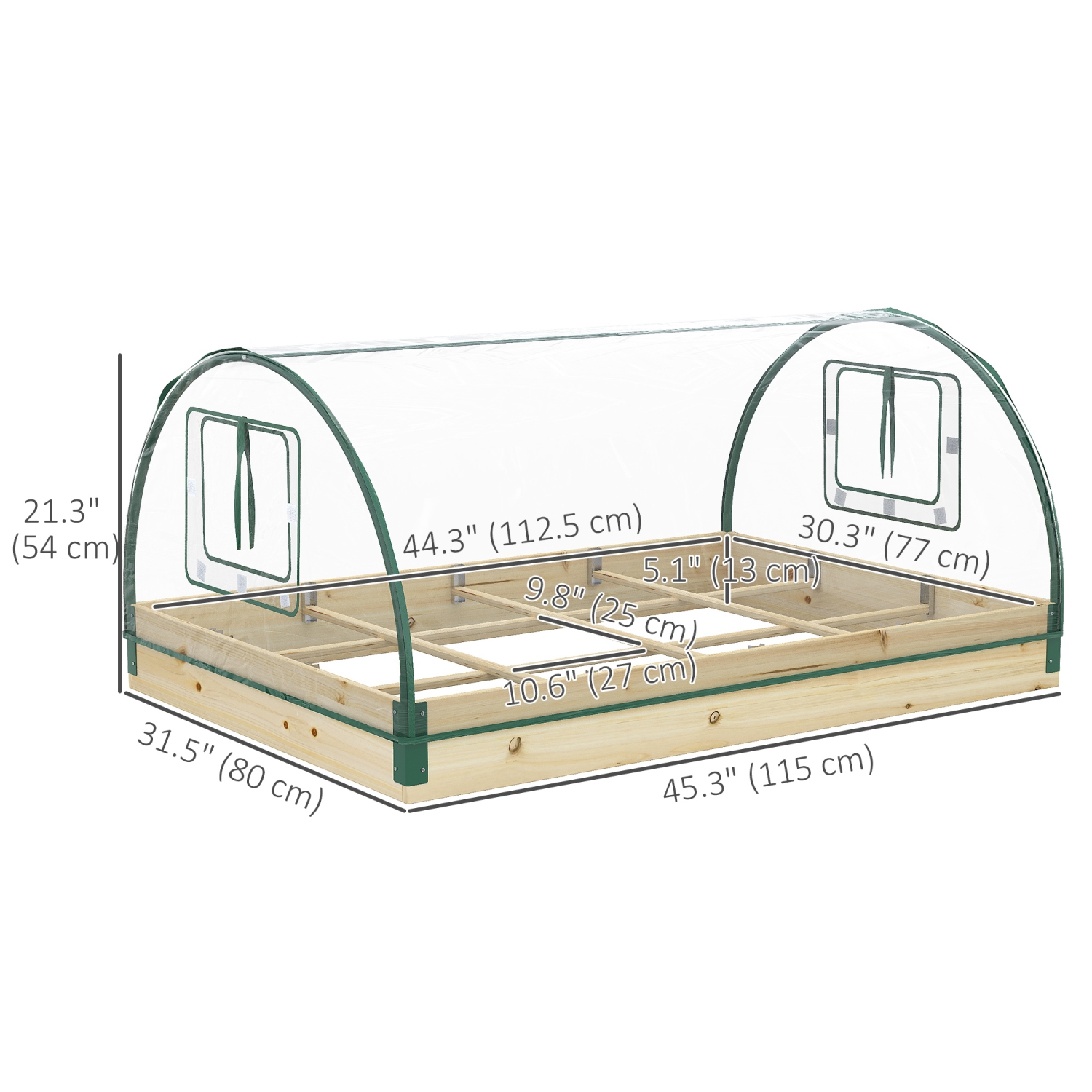 Outsunny 12 Pockets 4' x 3' x 2' Raised Garden Bed with Greenhouse and Roll Up Windows, Wooden Planter Box Kit with Cover, Dual Use for Vegetables,