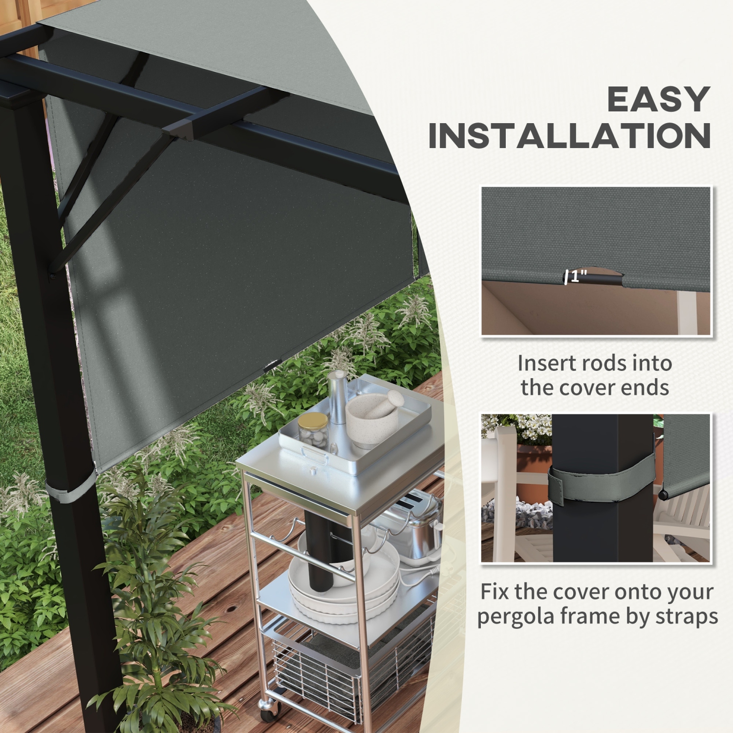 2 pièces de rechange de pergola de 16 x 4&nbsp;pi Outsunny, couvercle d'auvent de pergola contre les UV, facile à installer, pour 10 cadre