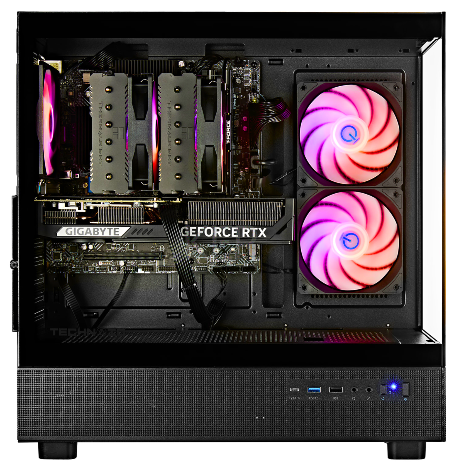 TECHNOID Glass Black Gaming PC – GeForce RTX 5080 – AMD Ryzen 7 7700 – 32GB DDR5 – 1TB SSD – AI Ready – VR Compatible – Win 11 Home