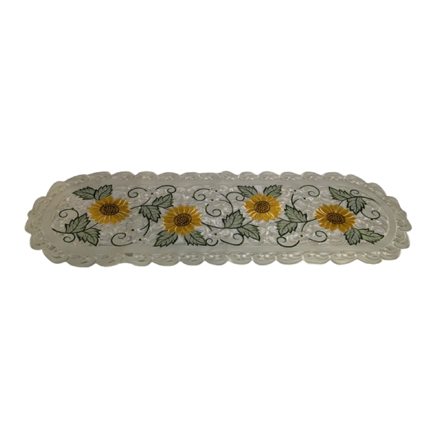 Sunflower Embroidered Cutwork Rectangular Table Runner, 13x26 inch Table Linen Decor, Water Resistance, Machine Wash safe