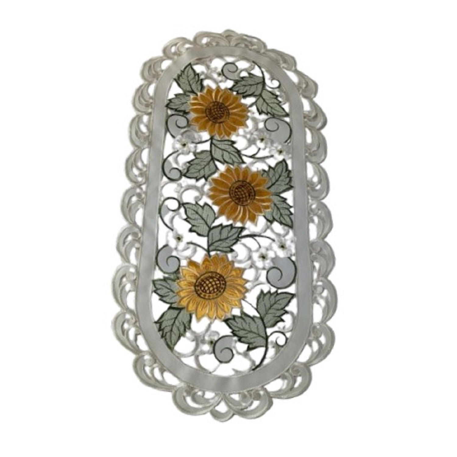 Sunflower Embroidered Cutwork Rectangular Table Runner, 13x26 inch Table Linen Decor, Water Resistance, Machine Wash safe