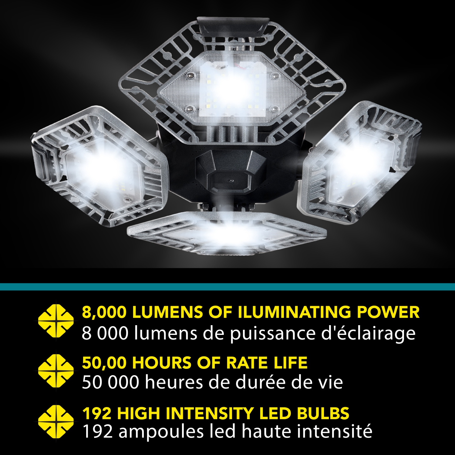 Bell + Howell Quadburst 8000 Lumens Multi-Directional LED Ceiling Light