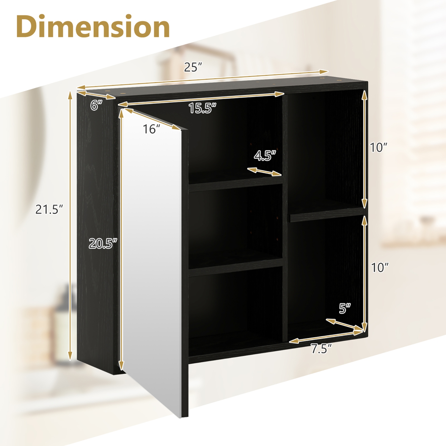 Gymax Bathroom Medicine Cabinet Wall Mounted Storage Organizer w/ Single Mirror Door