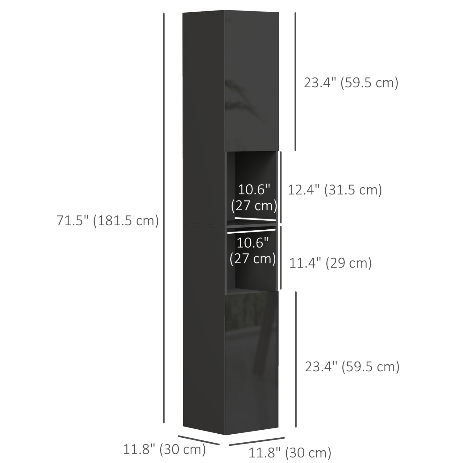 Armoire de rangement kleankin de 71&nbsp;po pour salle de bain, tour étroite en lin très lustré avec tablettes ouvertes, armoires à 2 portes et