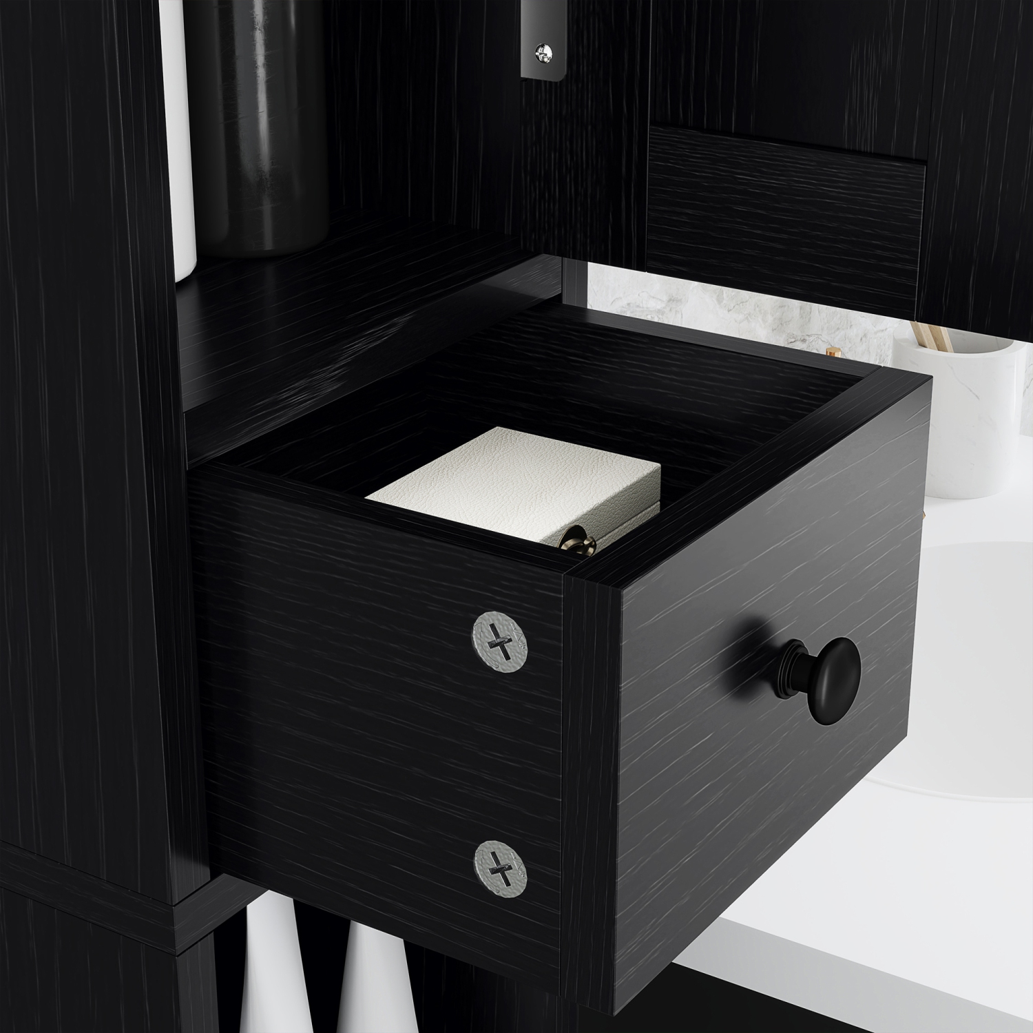 HOMCOM – Armoire de salle de bain haute 73&nbsp;po, armoire de rangement étroite pour salle de bain avec portes de grange, porte-rouleau de papier