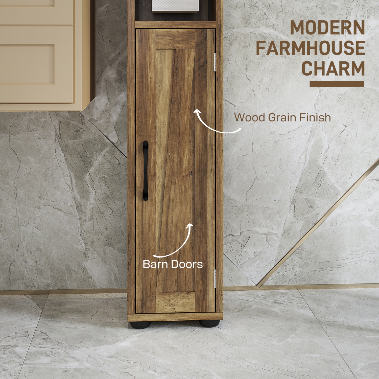 HOMCOM 73" Tall Bathroom Cabinet, Farmhouse Narrow Bathroom Storage Cabinet with Barn Doors, Toilet Paper Roll Holder, Drawer, Freestanding Linen