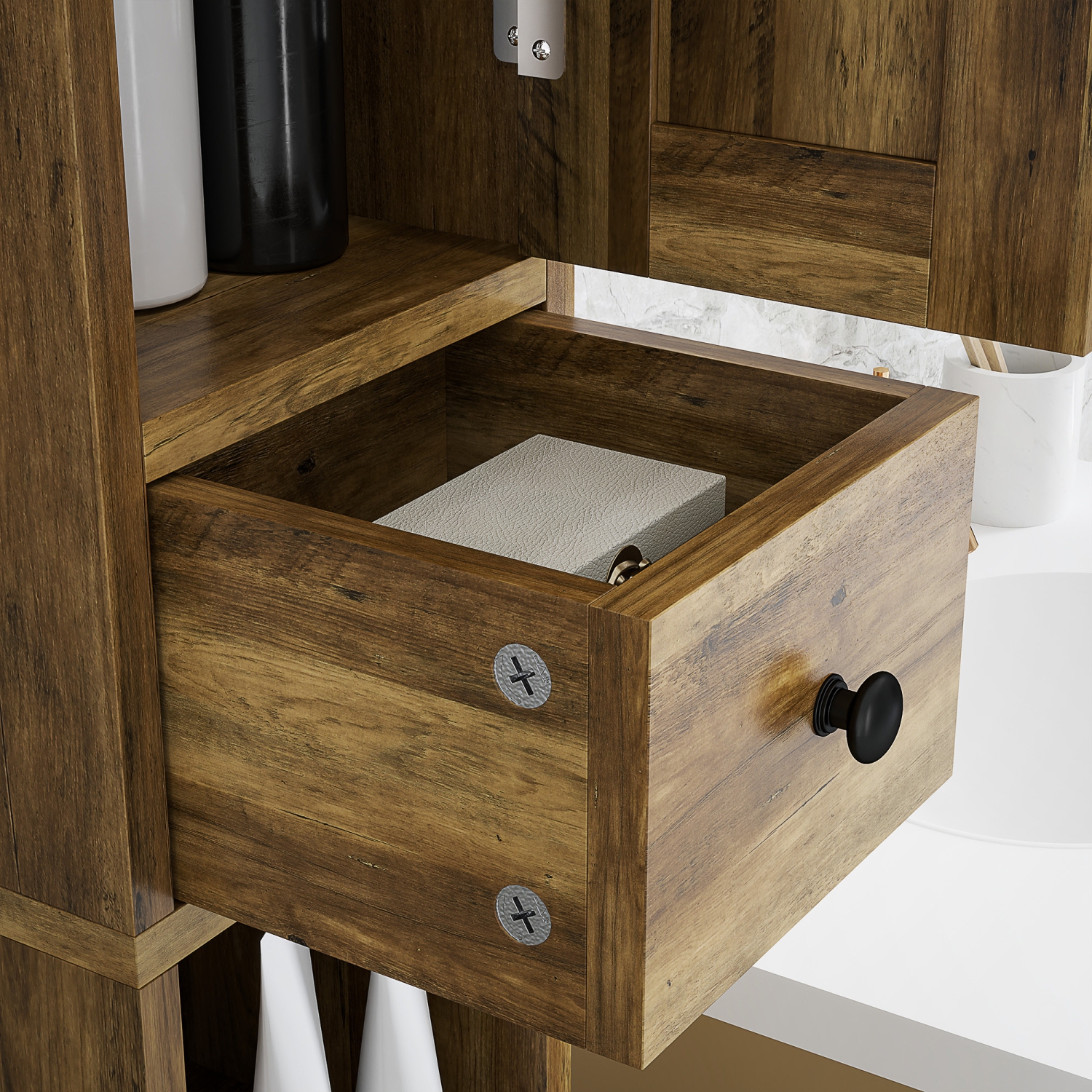 HOMCOM 73" Tall Bathroom Cabinet, Farmhouse Narrow Bathroom Storage Cabinet with Barn Doors, Toilet Paper Roll Holder, Drawer, Freestanding Linen