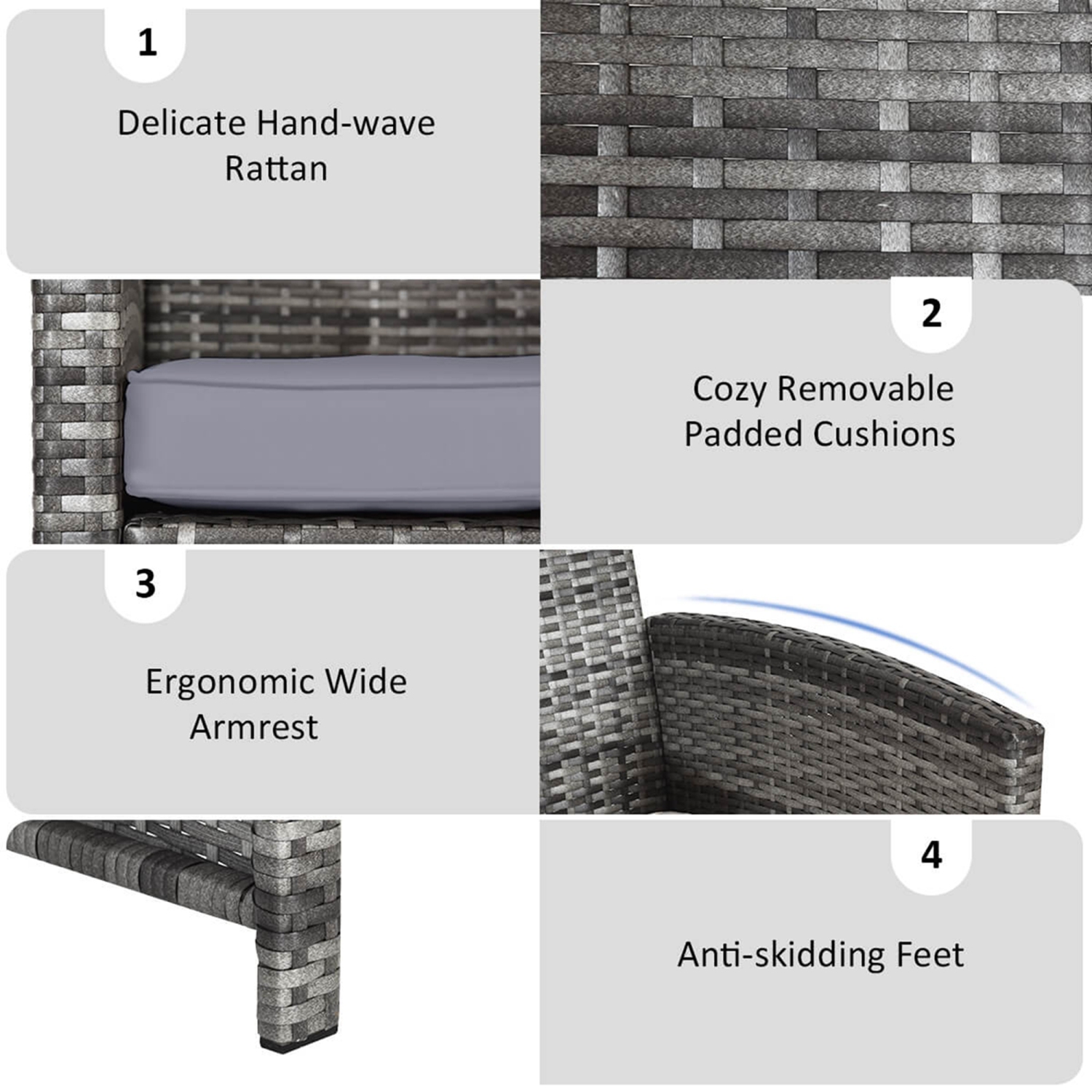 Gymax Set of 4 Rattan Furniture Set Conversation Glass Table Top Cushioned Sofa Patio Mix grey