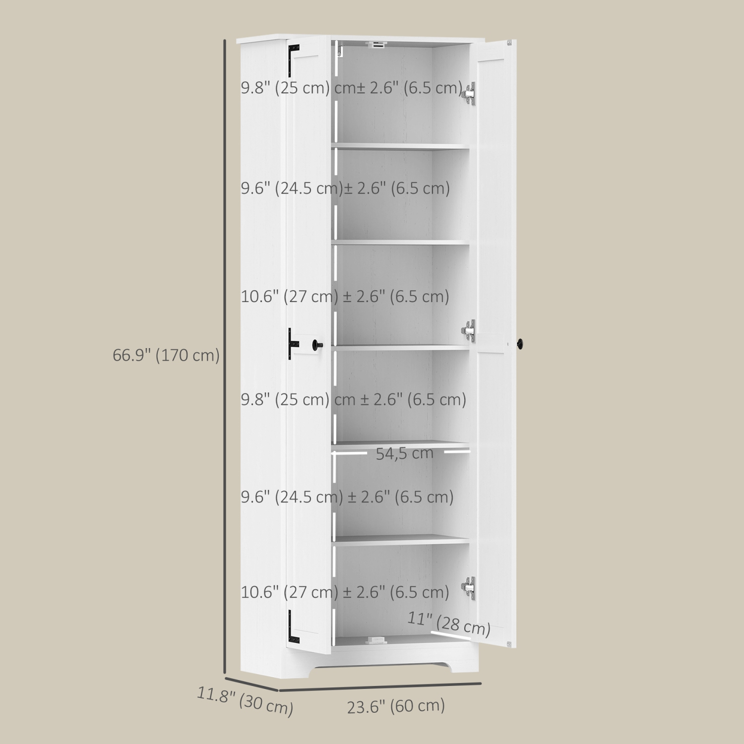 HOMCOM – Armoire garde-manger Farmhouse de 67&nbsp;po, grand garde-manger de cuisine avec tablettes réglables, armoire de rangement autonome avec