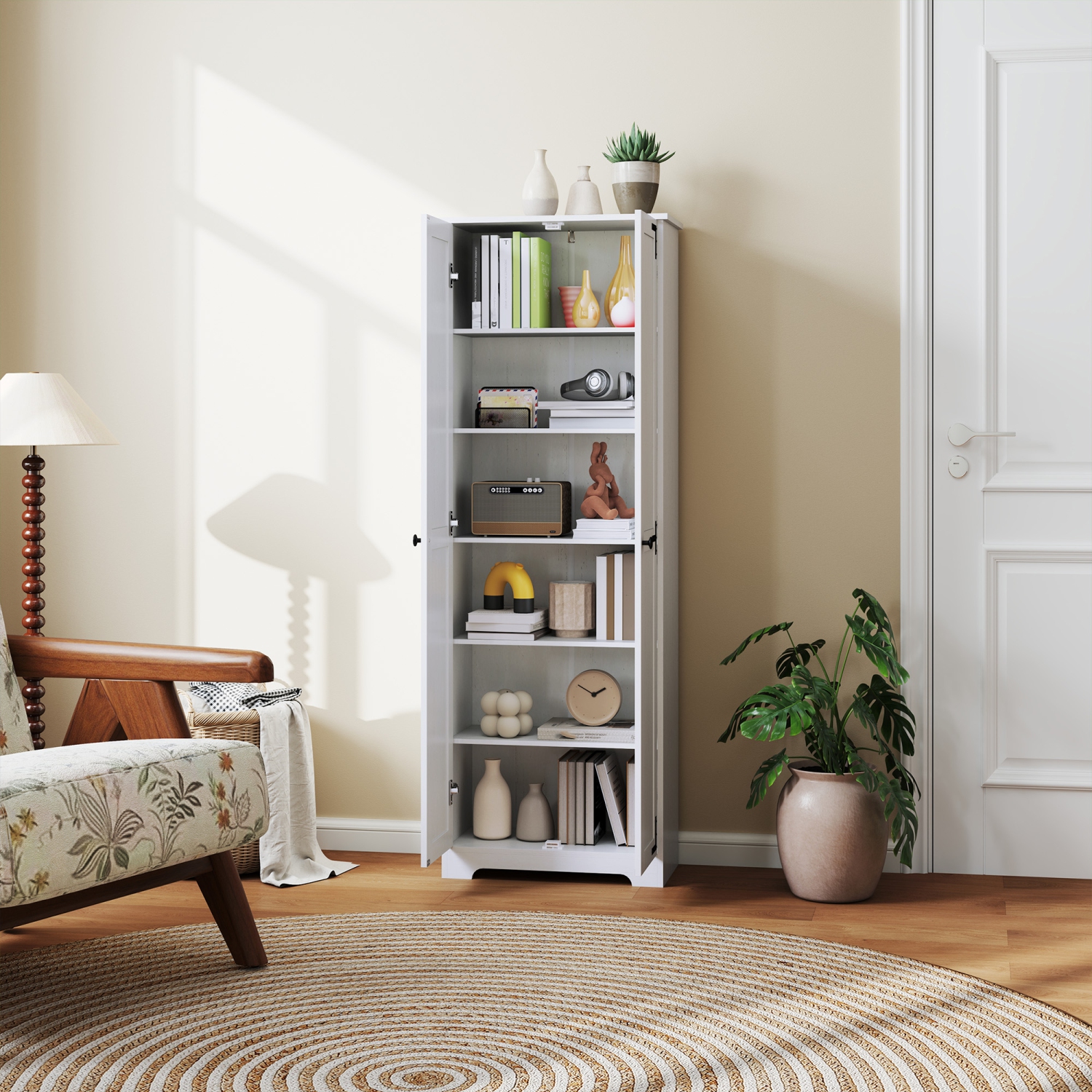 HOMCOM – Armoire garde-manger Farmhouse de 67&nbsp;po, grand garde-manger de cuisine avec tablettes réglables, armoire de rangement autonome avec