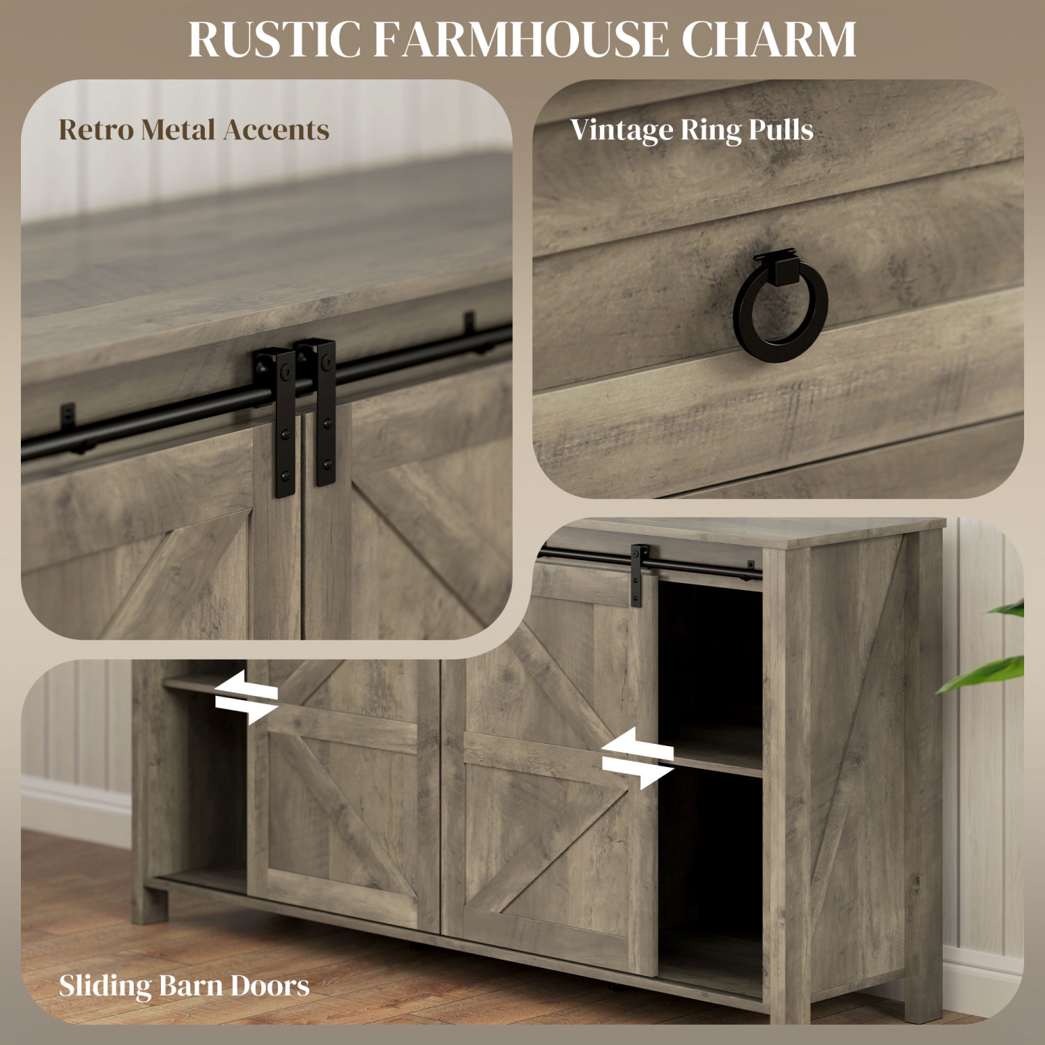 HOMCOM Farmhouse Sideboard Buffet Cabinet with Storage, 60" Kitchen Cabinet with 2 Sliding Barn Doors, 4 Drawers and 2 Adjustable Shelves, Coffee Bar