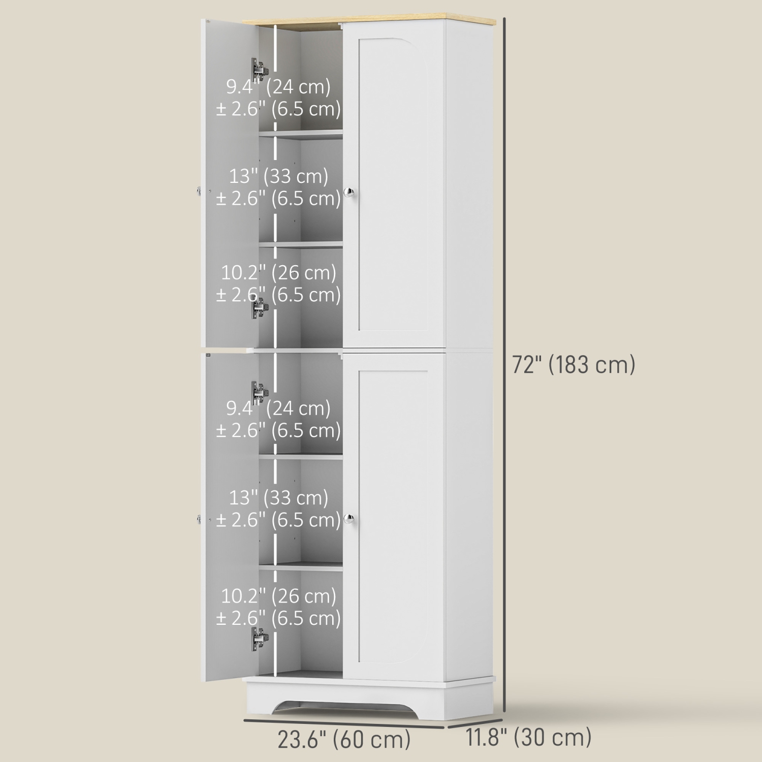 HOMCOM – Armoire garde-manger de 72 po, armoire de rangement garde-manger de cuisine avec tablettes réglables, armoire de rangement autonome