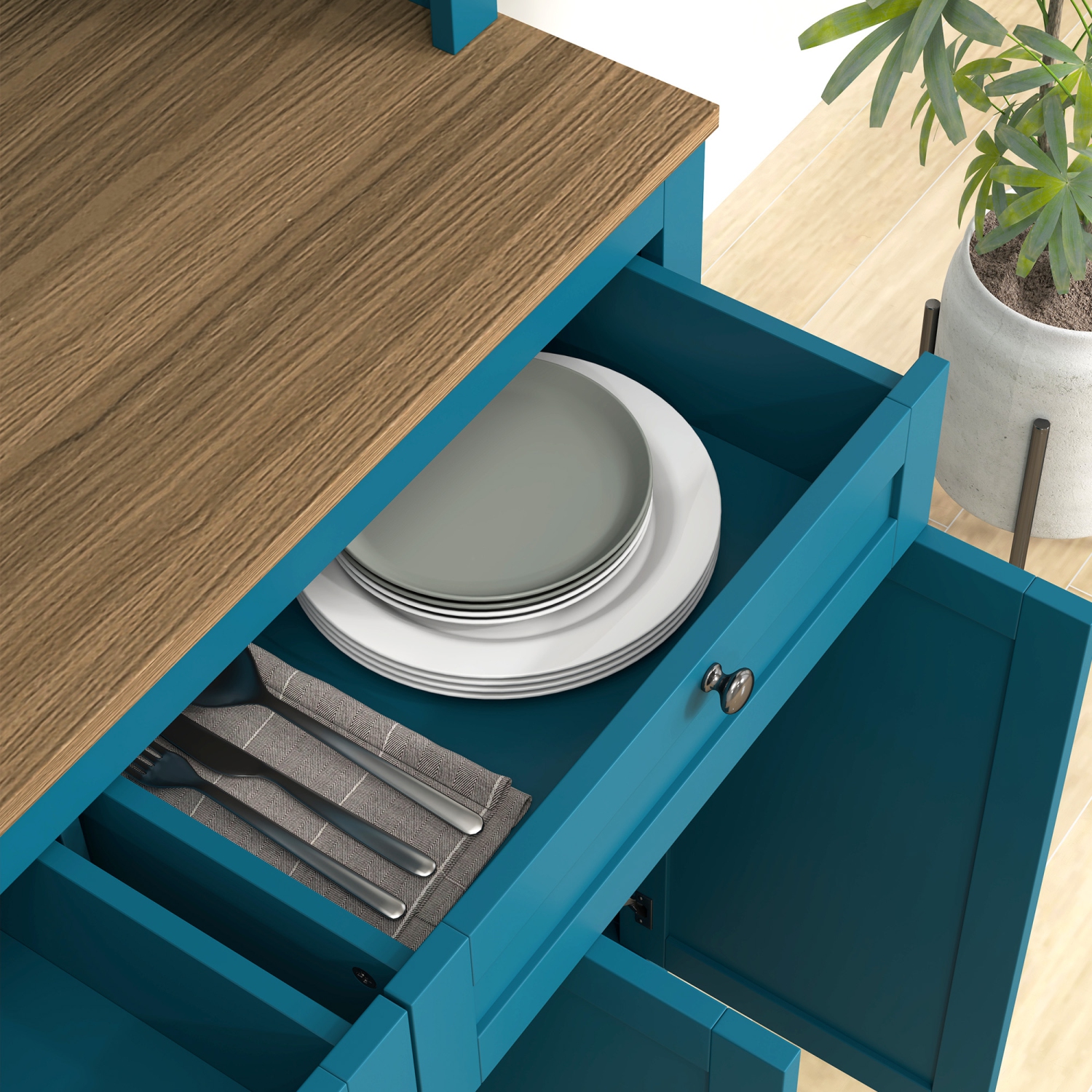 HOMCOM 71" Pantry Cabinet with Microwave Countertop, Tall Kitchen Hutch with 2 Drawers, Freestanding Storage Cabinet with Adjustable Shelves, Glass