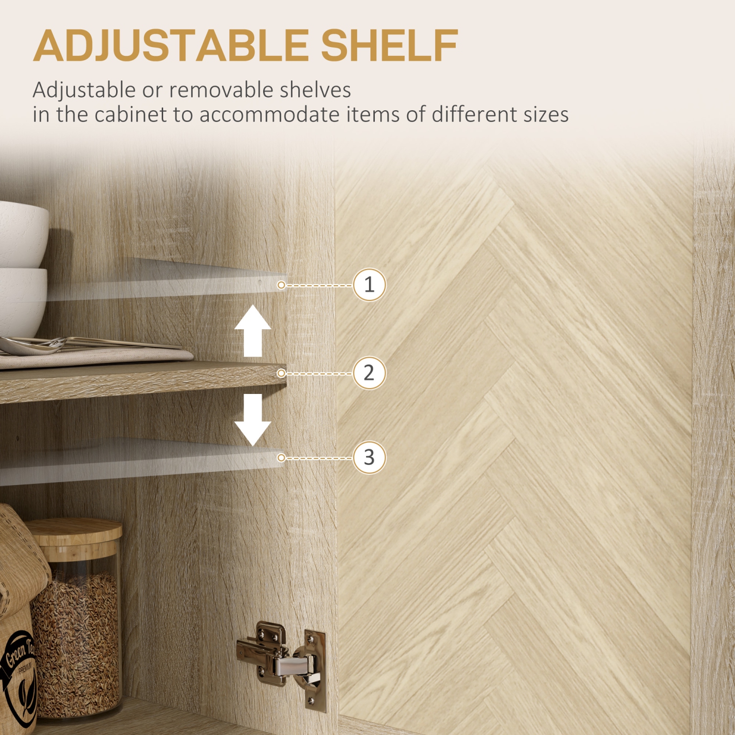 HOMCOM Sideboard Buffet Cabinet with 3 Drawers, Coffee Bar Cabinet with Recessed Doors and Adjustable Shelf, Oak